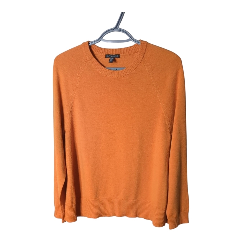 Eileen‎ Fisher Orange Long Sleeve Lightweight Wool Sweater XXS Oversized